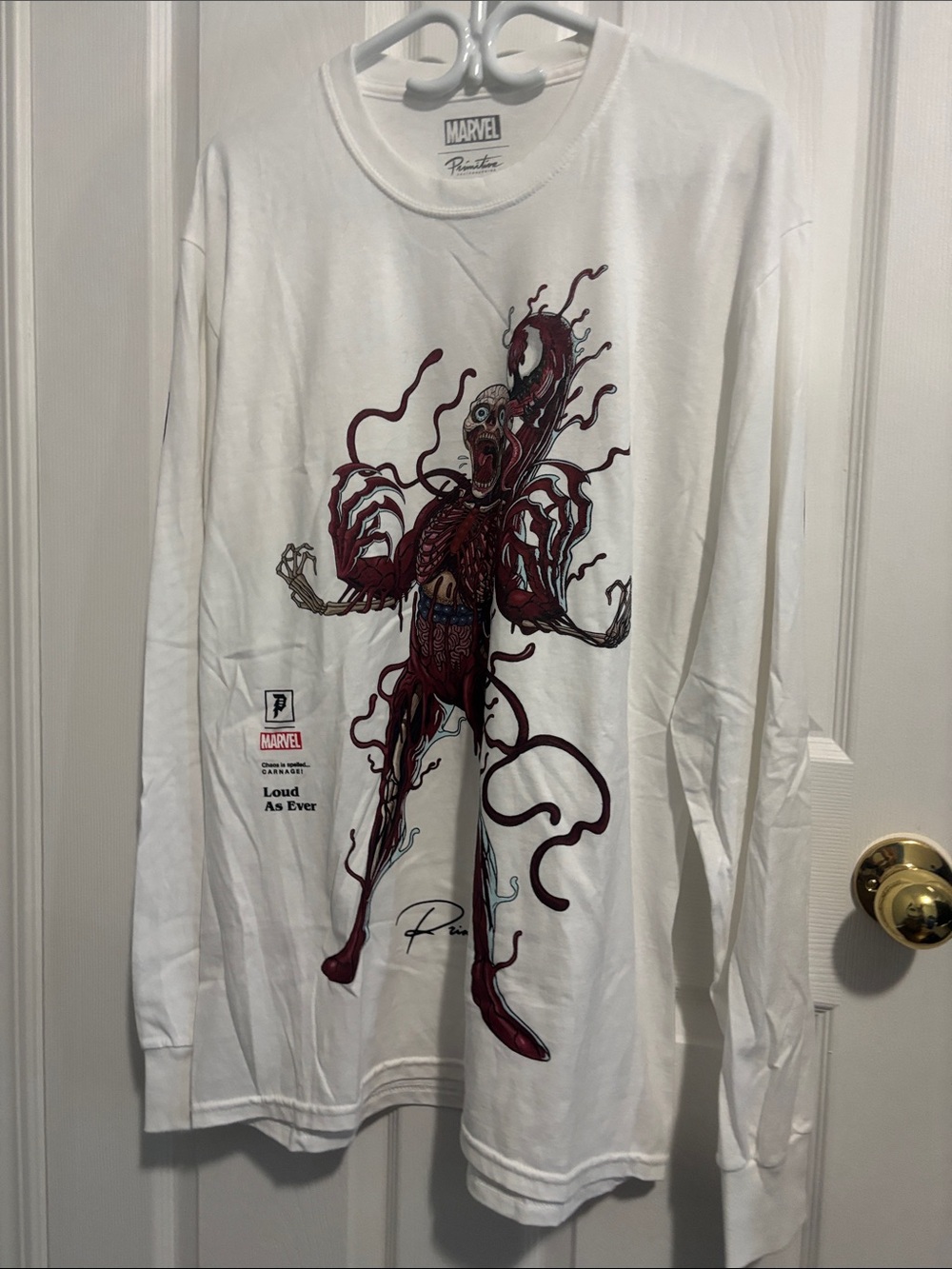 Marvel White Long Sleeve Shirt with Red and Black Symbiote Graphic